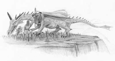 Drawing of a dragon and riders getting ready to patrol