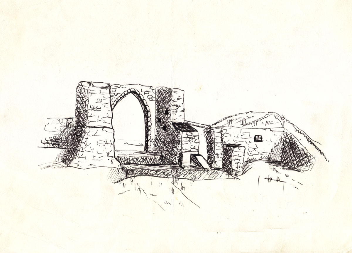 Ink Sketch of Gronez Castle in Jersey