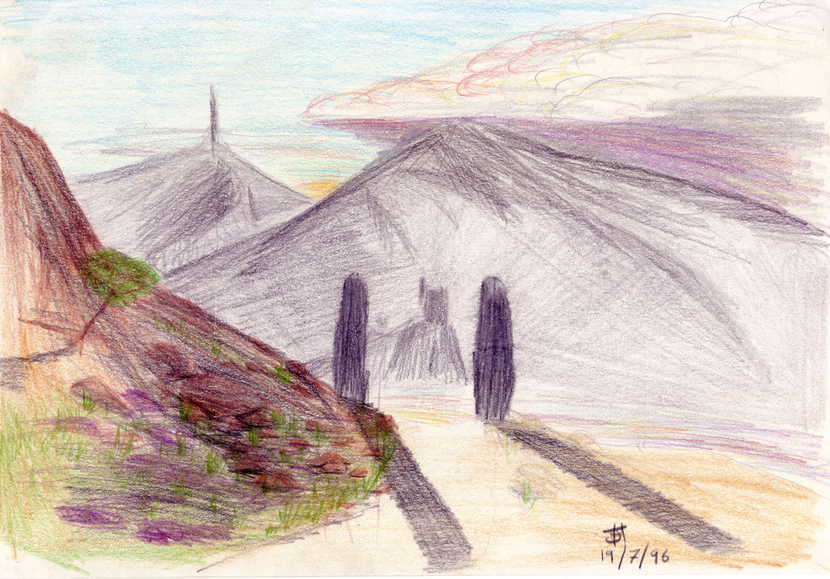 Colour drawing of standing stones
