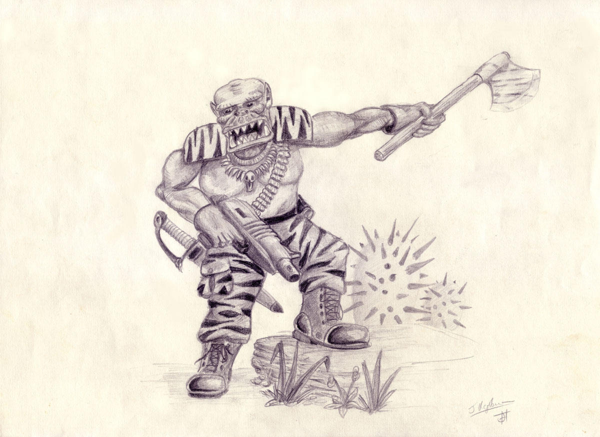 Drawing of a space ork