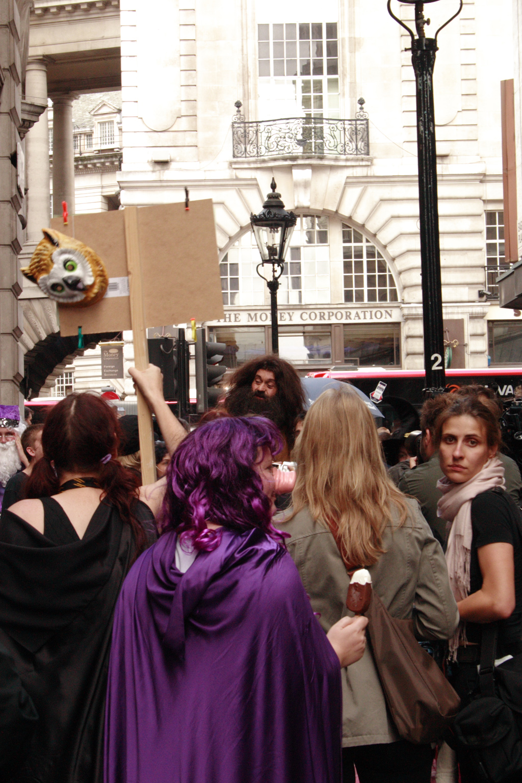 People queueing up for the Harry Potter book launch in London - oh and a Hagrid Look-a-Like coming down too!
