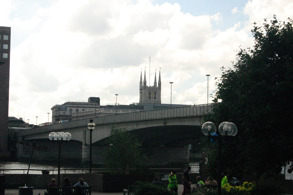 Southwark Cathedral as seem from behind London Bridge