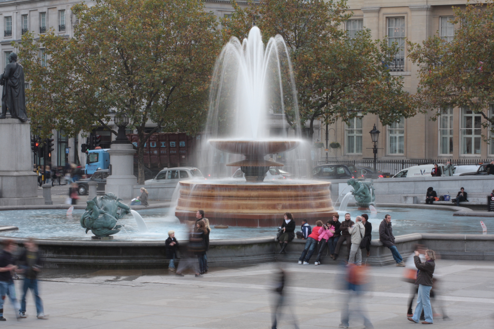 People in Trafalgar Square london.