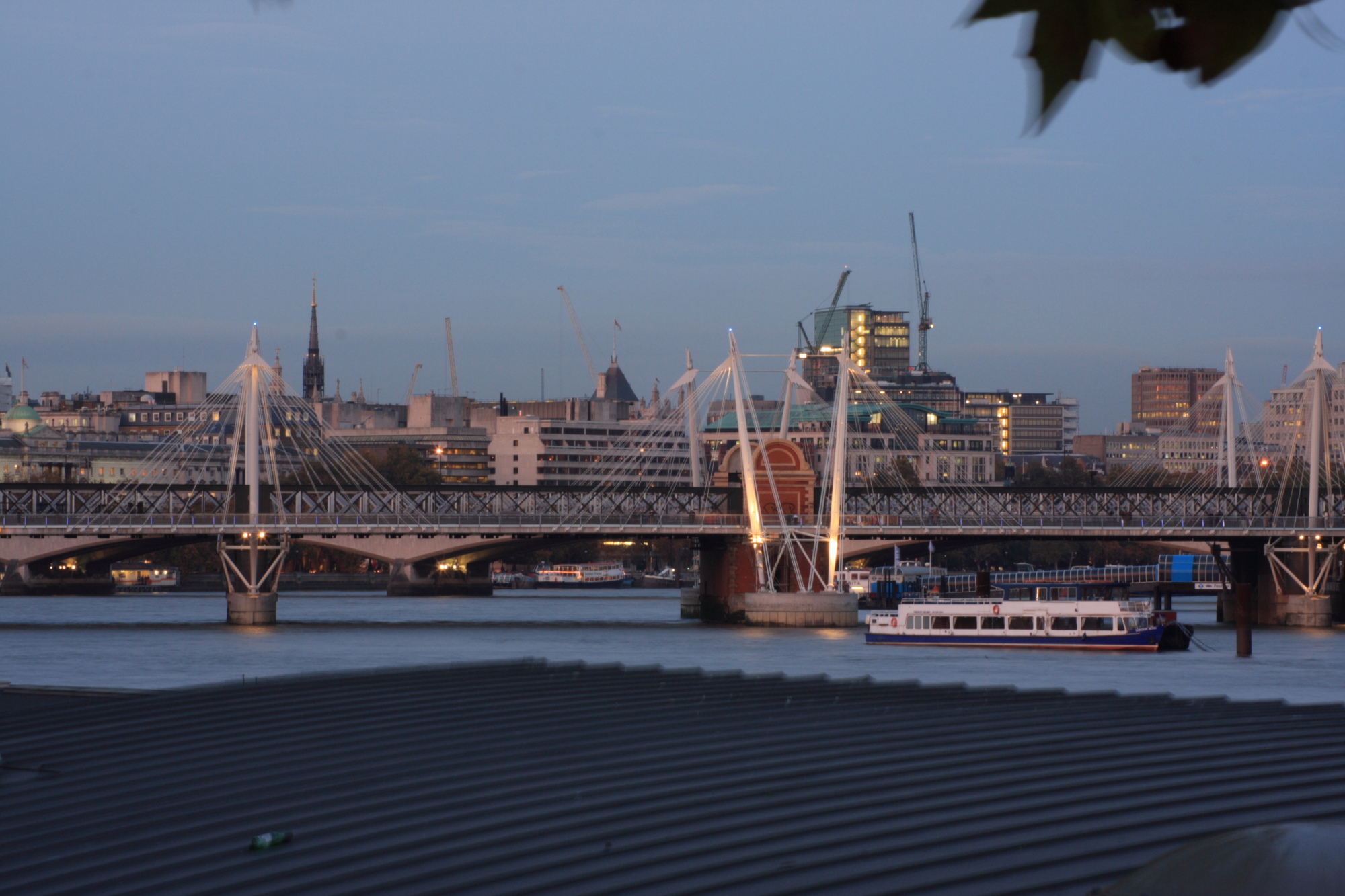 Hungerford Bridge over the Thames at dusk