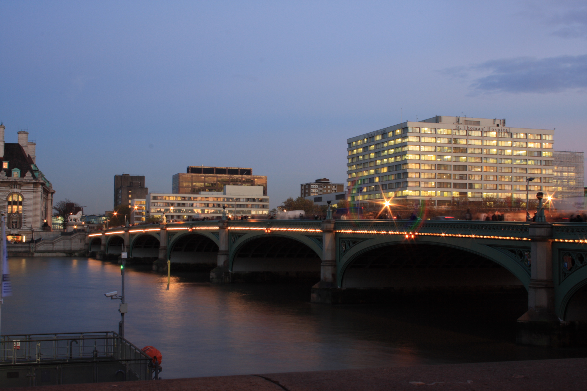 Westminster Bridge over the Thames at dusk