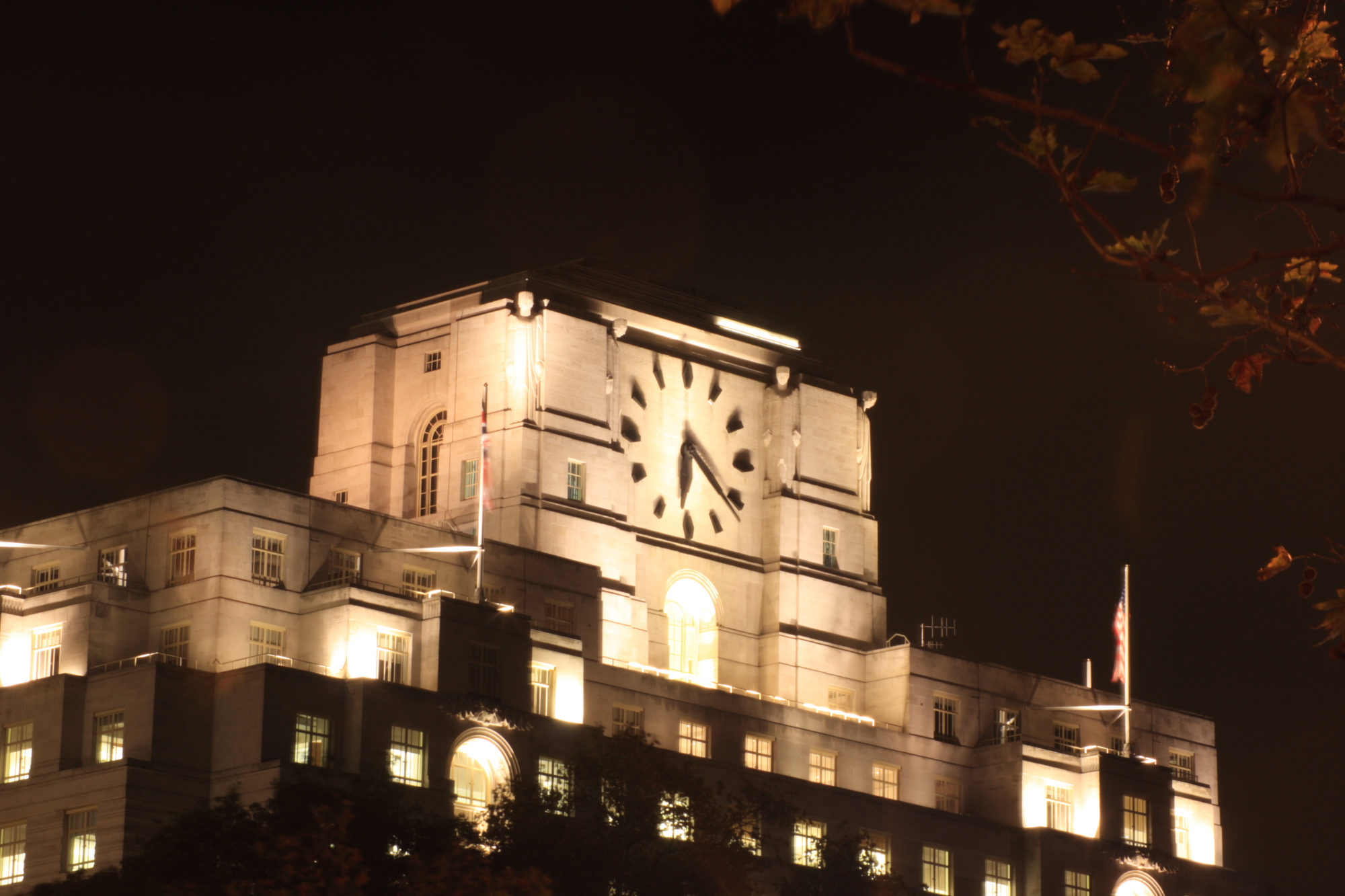 Shell HQ at night on Victoria Embankment London.