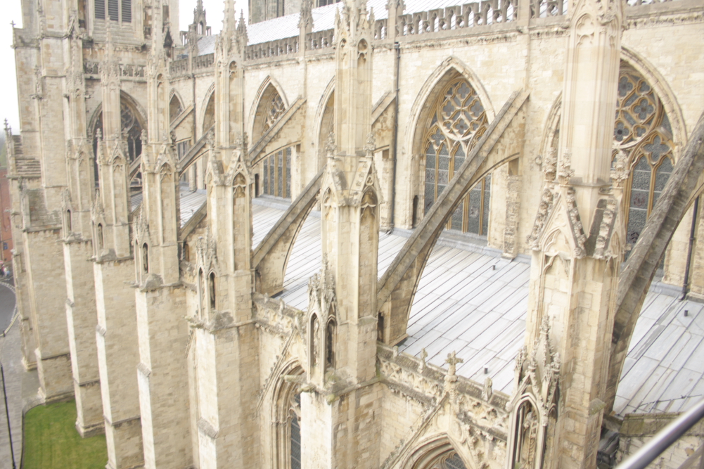 York Minster Cathedral from halfway up to the top of the Tower.