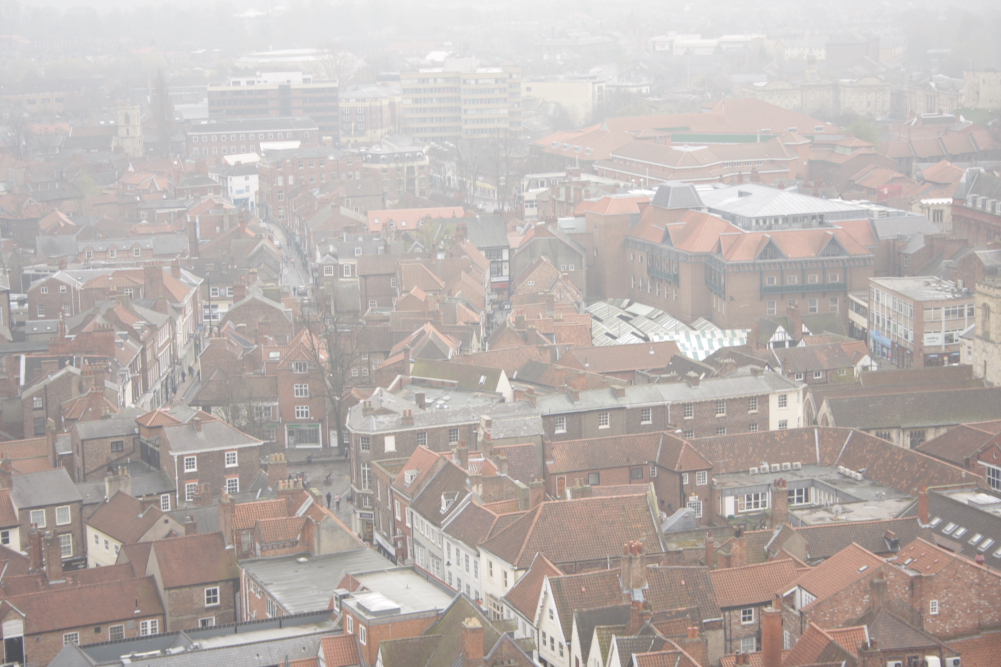 View of York from the top of York Minster Cathedral looking over towards the shambles.
