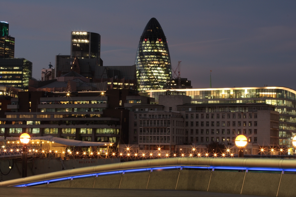 The city of London from sunset until night