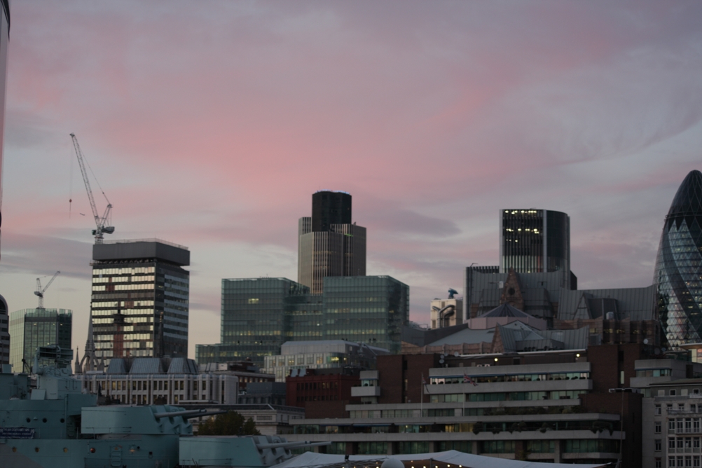 The city of London from sunset until night