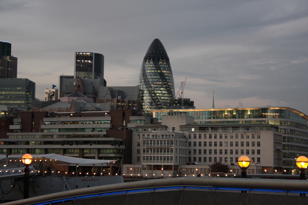 The city of London from sunset until night