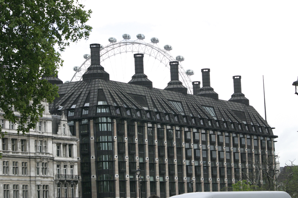 Portcullis House on Parliament Square - MPs offices, the London Eye can be seen in the background