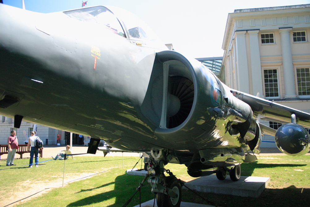 Sea Harrier being used as a reminder of the Falklands War - National Maritime Museum.