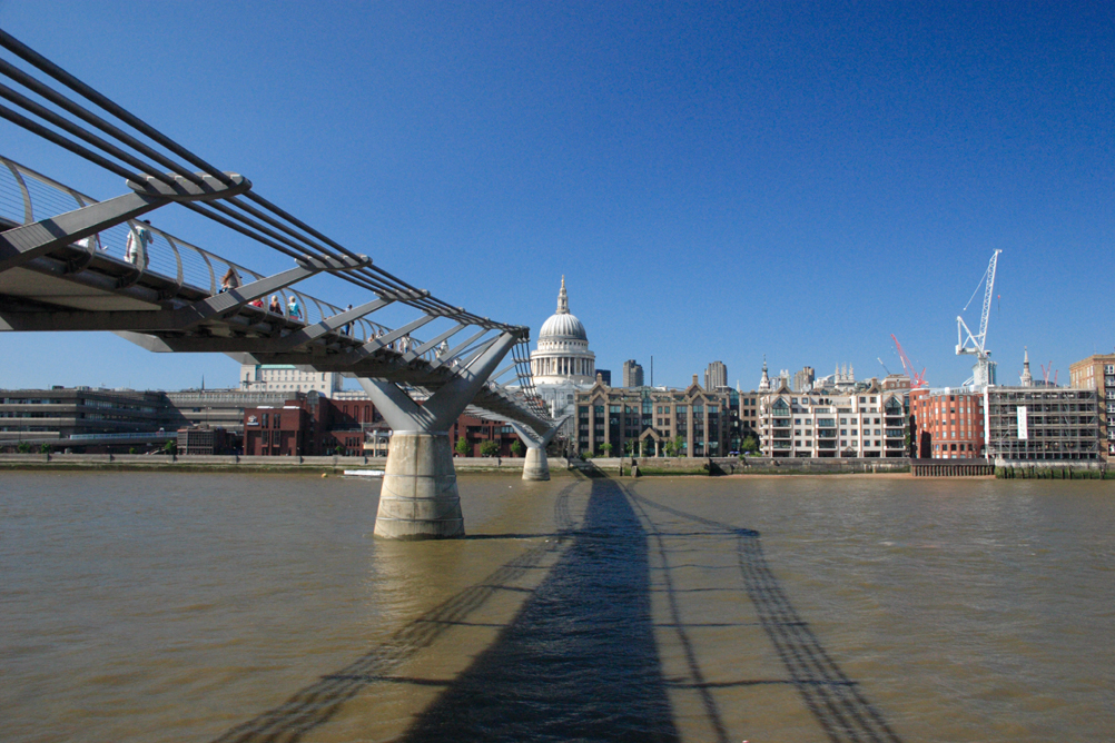 Millennium Bridge looking towards St Pauls Cathedral from the South Bank.