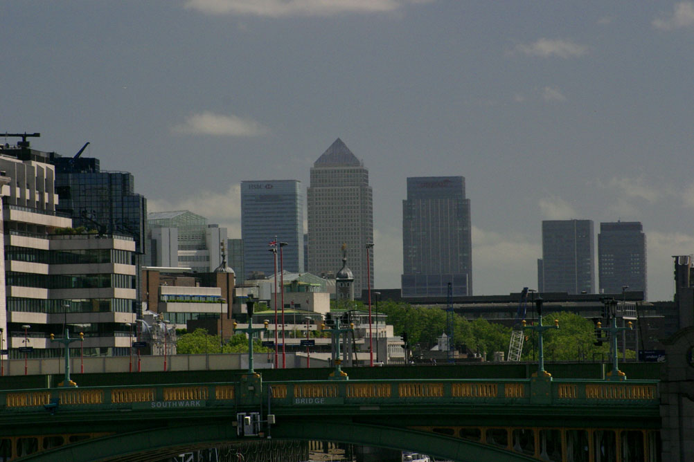 Canary Wharf as seen from the Millennium Bridge